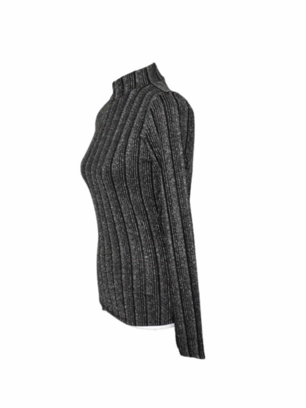 Women's Guess Shimmer Black & Silver Mock Turtleneck Top Long Sleeve Size XS